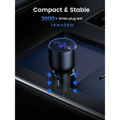 Avtomobilski polnilnik s kablom USB-C UGREEN CD293, 130 W, 5 A, 1 x USB-A - 2 x USB-C, črn 