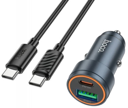 Avtomobilski polnilec s kablom USB-C HOCO Z57A, 30W, 3A, 1 x USB-A - 1 x USB-C, Siv
