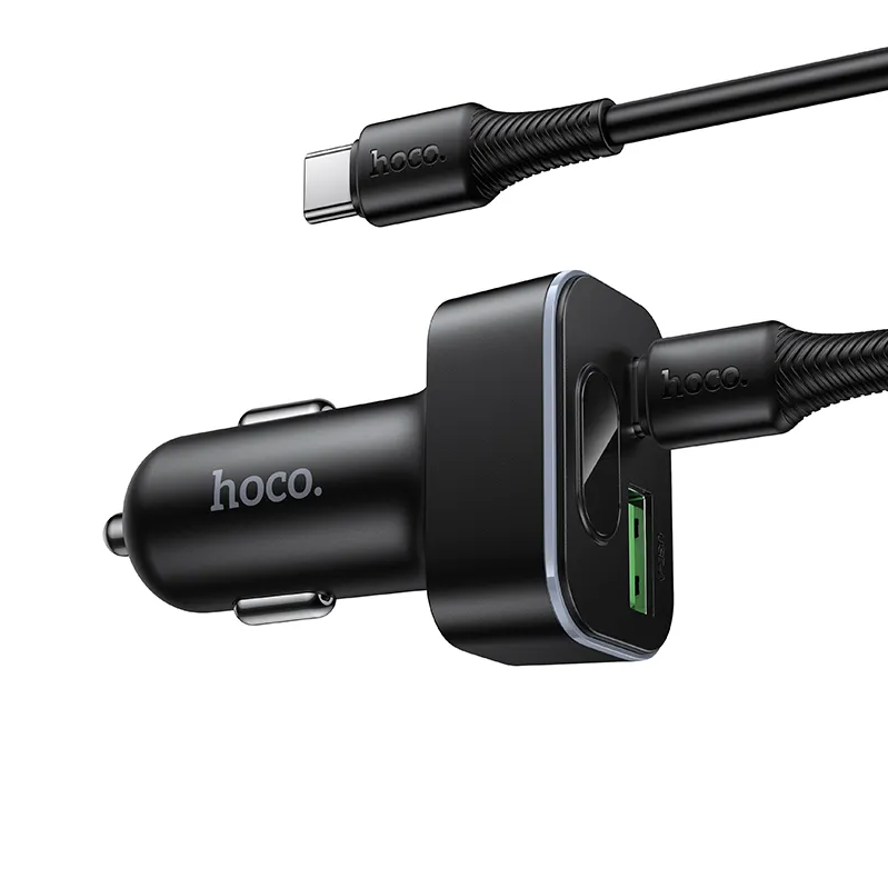 Avtomobilski polnilec s kablom USB-C HOCO Z63B Display, 48W, 3A, 1 x USB-A - 1 x USB-C, črn