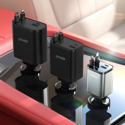 Avtomobilski polnilec z USB-C / Lightning kablom Joyroom JR-CCL05, 30W, 3A, 1 x USB-A - 1 x USB-C, siv