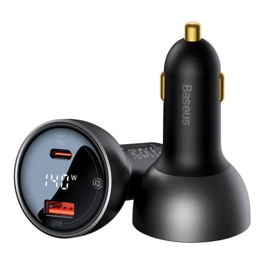 Avtomobilski polnilec z USB-C kablom Baseus, 140W, 5A, 1 x USB-A - 1 x USB-C, Črn CGZX070001
