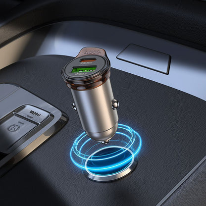 Car Charger with Lightning Cable HOCO NZ16A, 43W, 3A, 1 x USB-A - 1 x USB-C, Gray