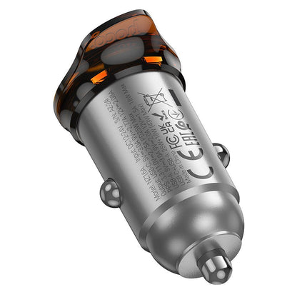 Avtomobilski polnilec s kablom USB-C HOCO NZ16A, 43W, 3A, 1 x USB-A - 1 x USB-C, siv