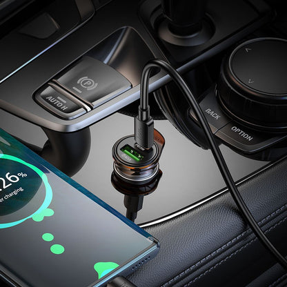 Avtomobilski polnilec s kablom USB-C HOCO NZ16A, 43W, 3A, 1 x USB-A - 1 x USB-C, siv