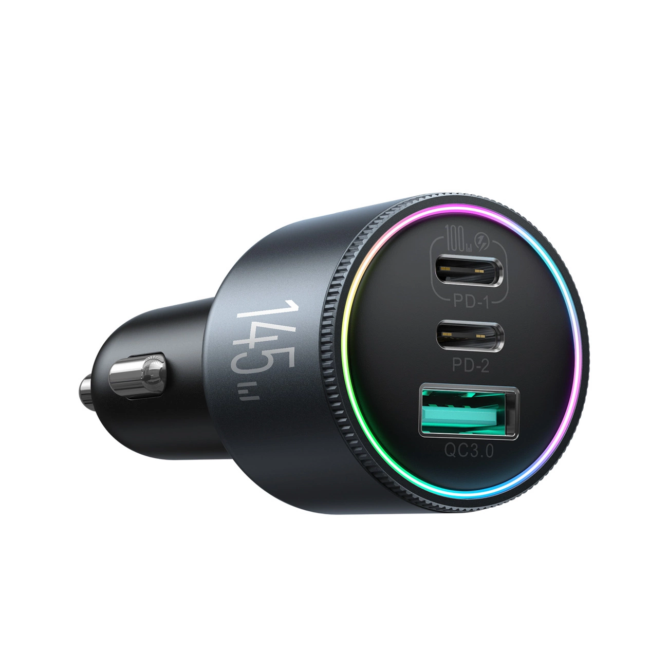 Joyroom JR-CCN07 Car Charger with USB-C Cable, 145W, 5A, 1 x USB-A - 2 x USB-C, Gray
