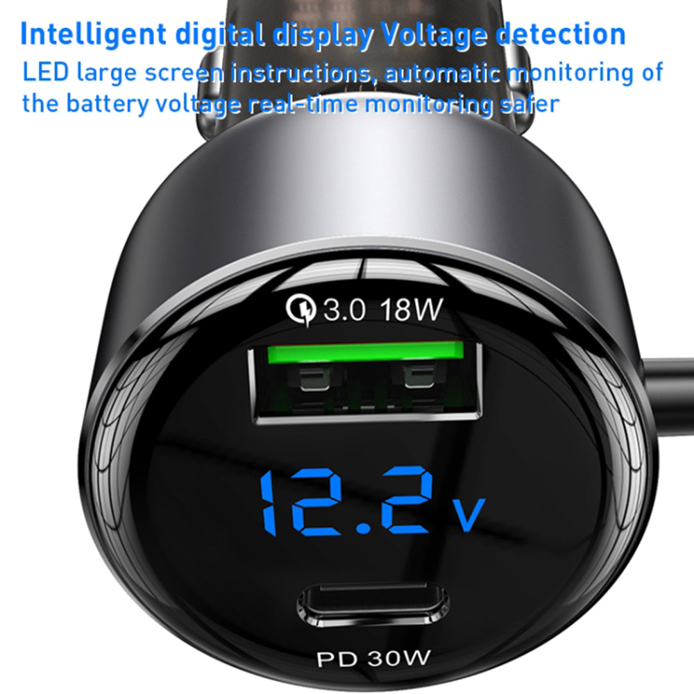 Avtomobilski polnilec z USB-C / Lightning kablom Yesido Y58 Display, 60W, 3A, 1 x USB-A - 1 x USB-C, Siv