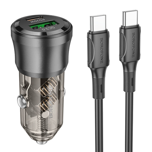 Avtomobilski polnilec z USB-C kablom Borofone BZ25 Journey, 38W, 3A, 1 x USB-A - 1 x USB-C, črn
