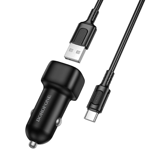 Avtomobilski polnilec z USB-C kablom Borofone BZ34 Cloud, 18W, 3A, 1 x USB-A, črn