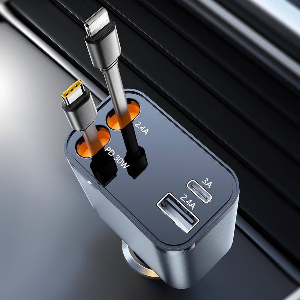 Avtomobilski polnilec s kablom USB-C / Lightning Techsuit C1 NanoVoltX, 69W, 3A, 1 x USB-A - 1 x USB-C, siv