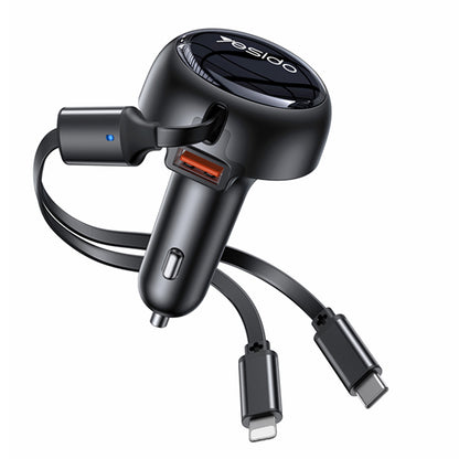 Avtomobilski polnilec z USB-C / Lightning kablom Yesido Y61, 53W, 3A, 1 x USB-A, črn