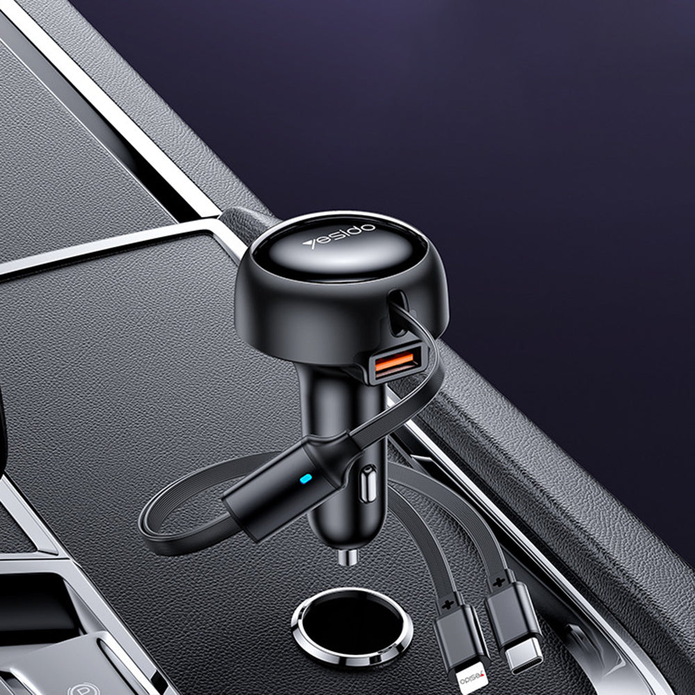 Avtomobilski polnilec z USB-C / Lightning kablom Yesido Y61, 53W, 3A, 1 x USB-A, črn