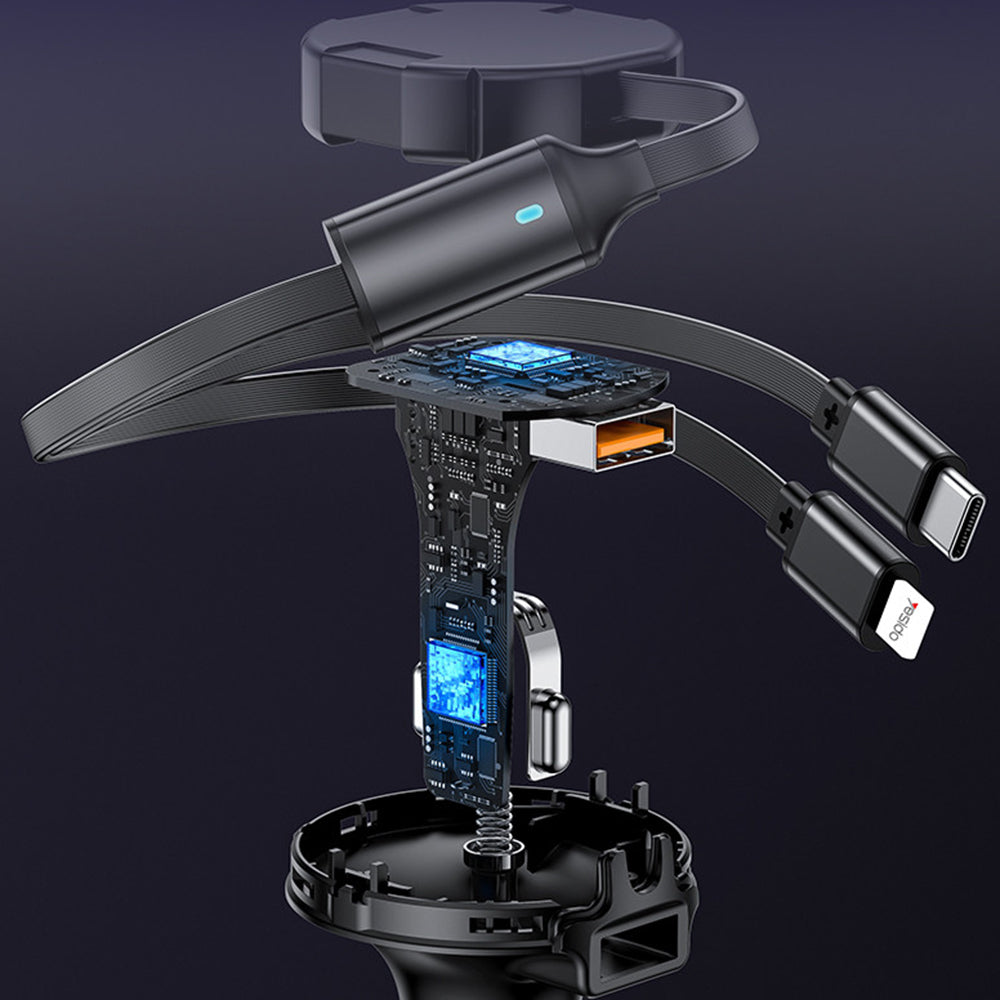 Avtomobilski polnilec z USB-C / Lightning kablom Yesido Y61, 53W, 3A, 1 x USB-A, črn