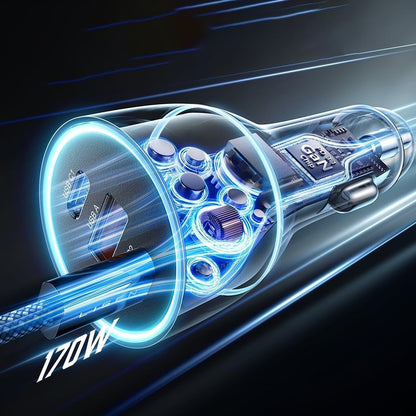 Avtomobilski polnilec z USB-C kablom Lisen, 170W, 5A, 1 x USB-A - 2 x USB-C, Črn YL0224010001