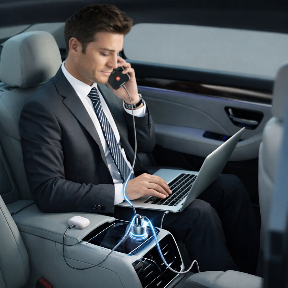 Avtomobilski polnilec z USB-C kablom Lisen, 170W, 5A, 1 x USB-A - 2 x USB-C, Črn YL0224010001