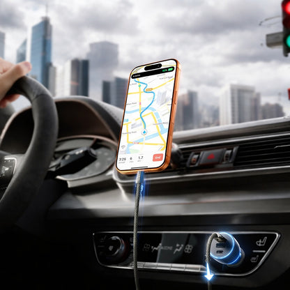 Avtomobilski polnilec z USB-C kablom Lisen, 170W, 5A, 1 x USB-A - 2 x USB-C, črn YL0225060006