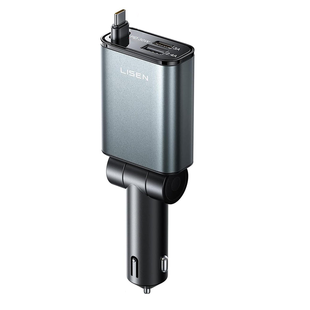 Avtomobilski polnilec z USB-C kablom Lisen, 57W, 3A, 1 x USB-A - 1 x USB-C, črn YL0325010016