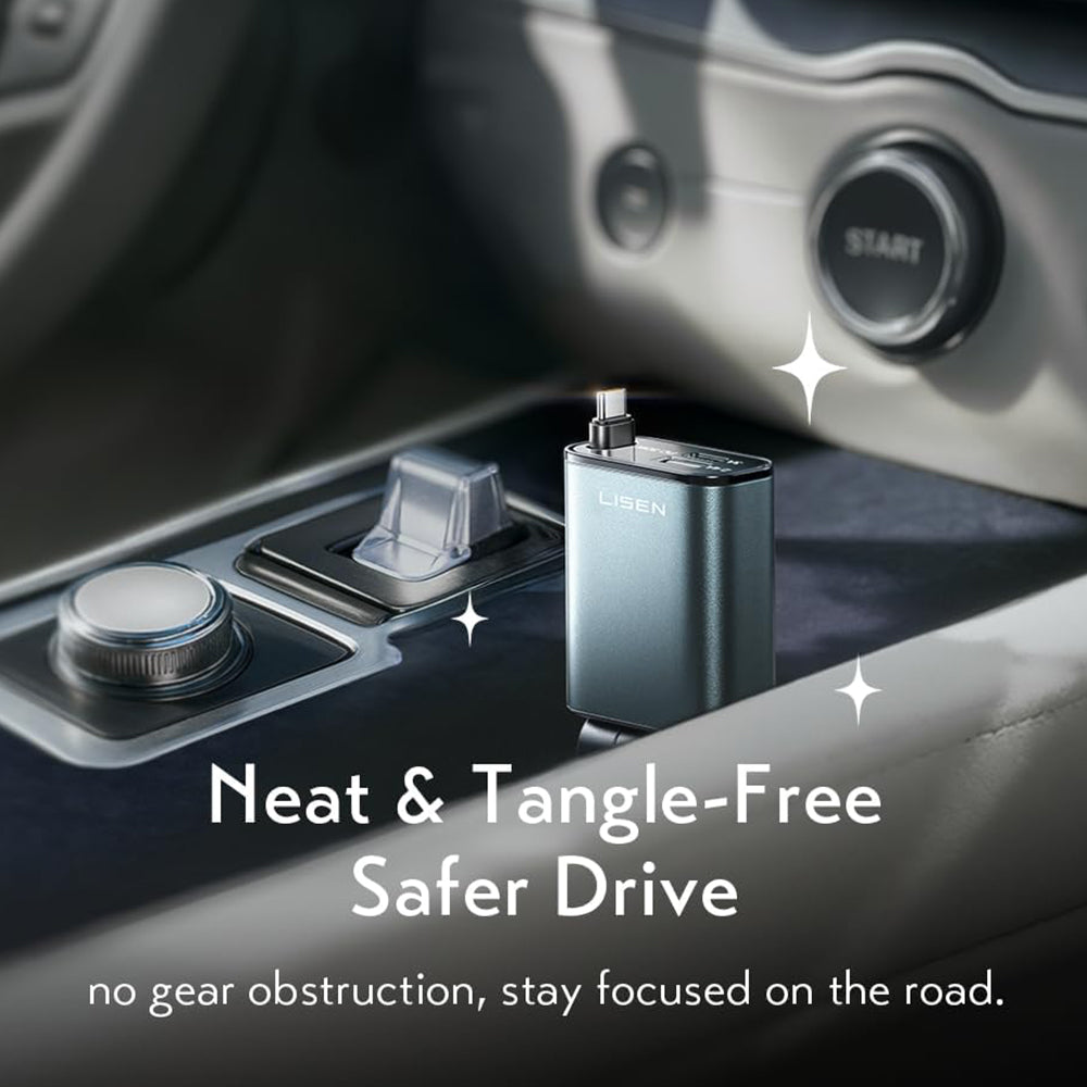 Avtomobilski polnilec z USB-C kablom Lisen, 57W, 3A, 1 x USB-A - 1 x USB-C, črn YL0325010016