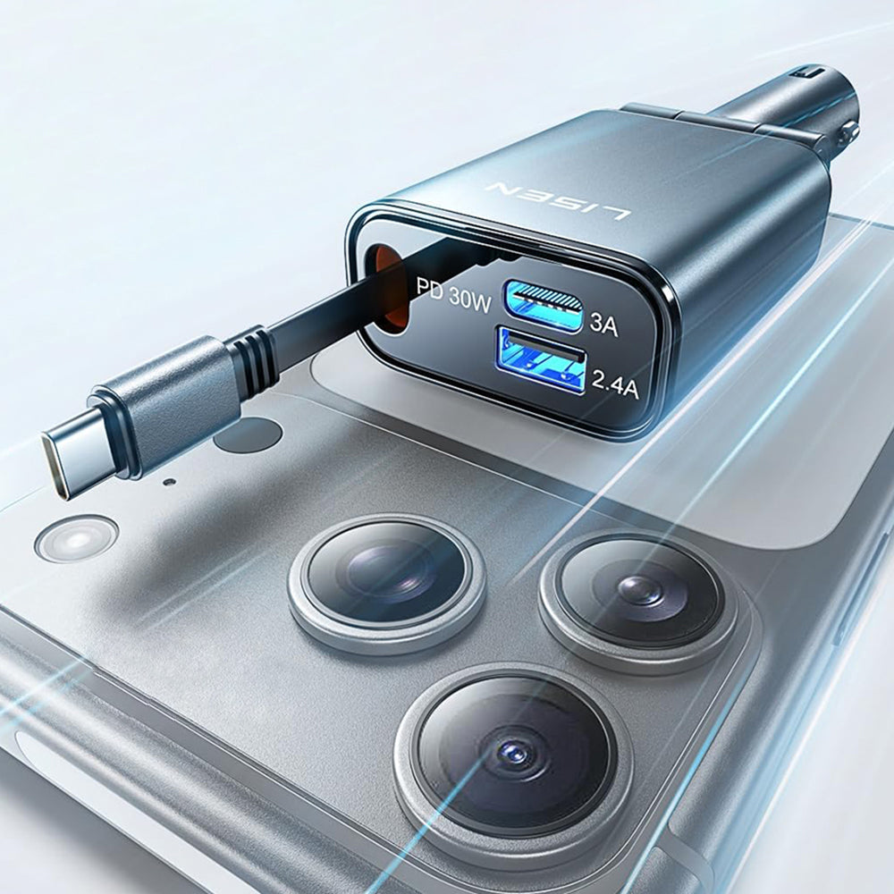 Avtomobilski polnilec z USB-C kablom Lisen, 57W, 3A, 1 x USB-A - 1 x USB-C, črn YL0325010016