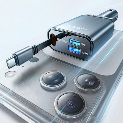 Avtomobilski polnilec z USB-C kablom Lisen, 57W, 3A, 1 x USB-A - 1 x USB-C, črn YL0325010016