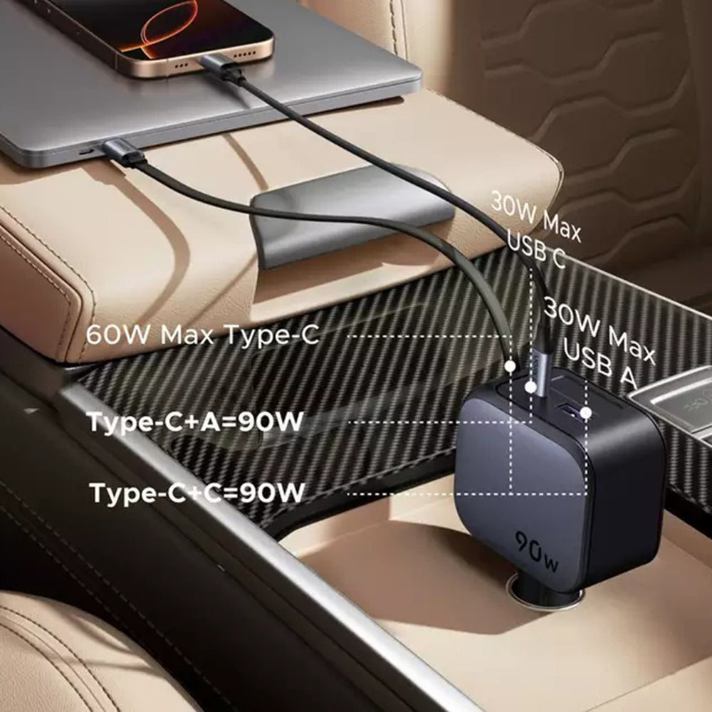 Avtomobilski polnilec z USB-C kablom UGREEN EC603, 90W, 3A, 1 x USB-A - 1 x USB-C, Siv