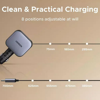 Avtomobilski polnilec z USB-C kablom UGREEN EC603, 90W, 3A, 1 x USB-A - 1 x USB-C, Siv