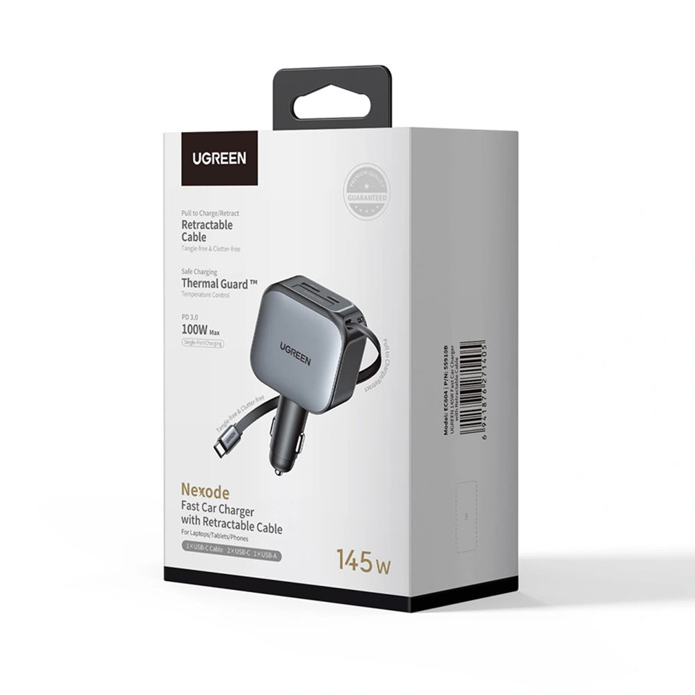 Avtomobilski polnilec z USB-C kablom UGREEN EC604 (55910B) Nexode, 145W, 1 x USB-A - 2 x USB-C, črn