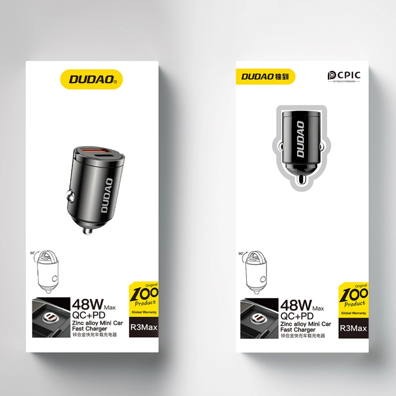 Avtomobilski polnilec Dudao R3MAX, 48W, 3A, 1 x USB-A - 1 x USB-C, črn