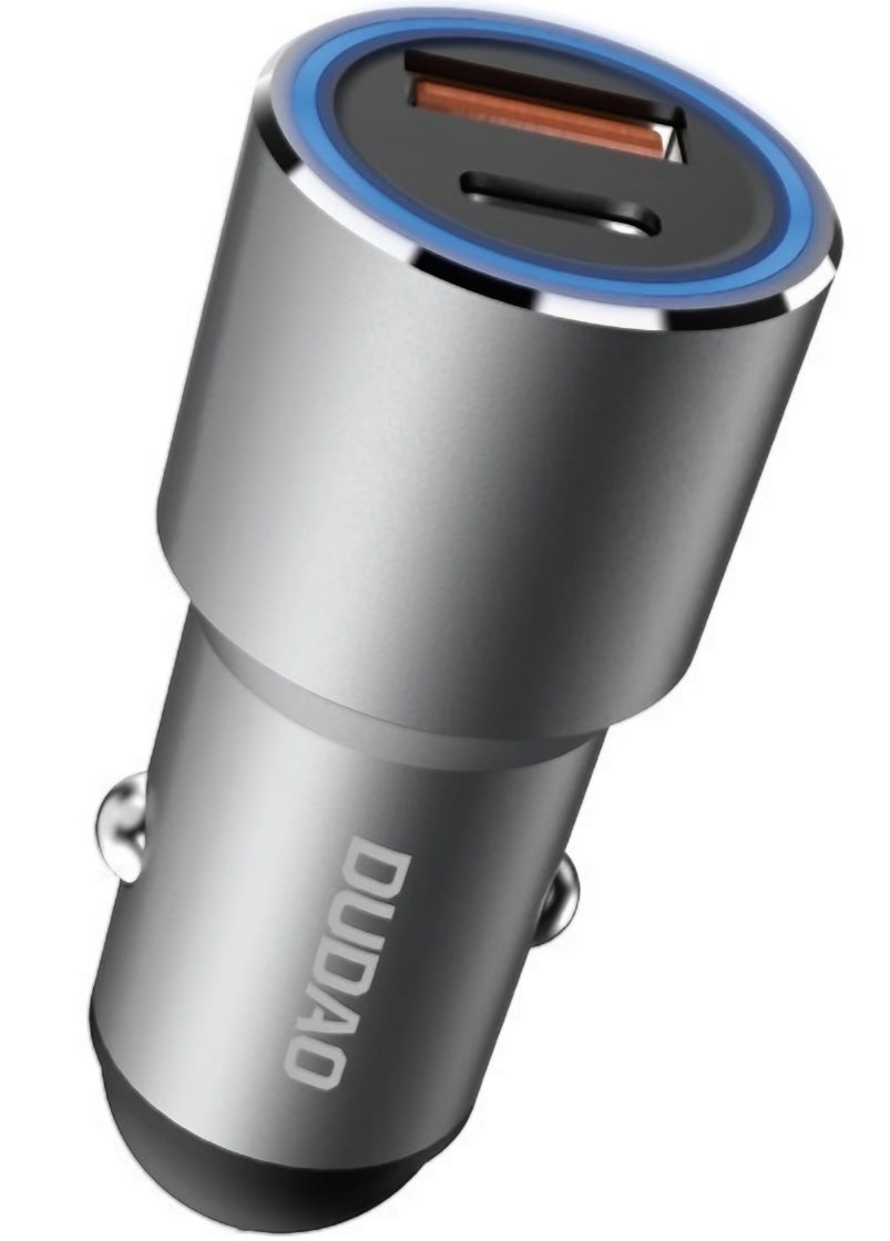 Avto polnilec Dudao R4PQ NM, 22,5W, 3A, 1 x USB-A - 1 x USB-C, Siva