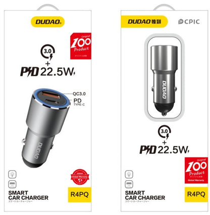 Avto polnilec Dudao R4PQ NM, 22,5W, 3A, 1 x USB-A - 1 x USB-C, Siva