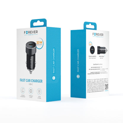 Avtomobilski polnilec Forever CC-06, 20W, 3A, 1 x USB-C, Črn