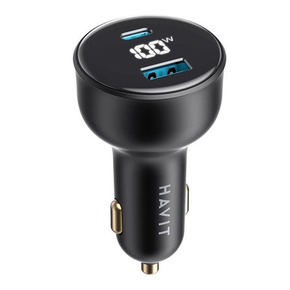 Avtomobilski polnilec HAVIT CC100W Display, 100W, 5A, 1 x USB-A - 1 x USB-C, črn