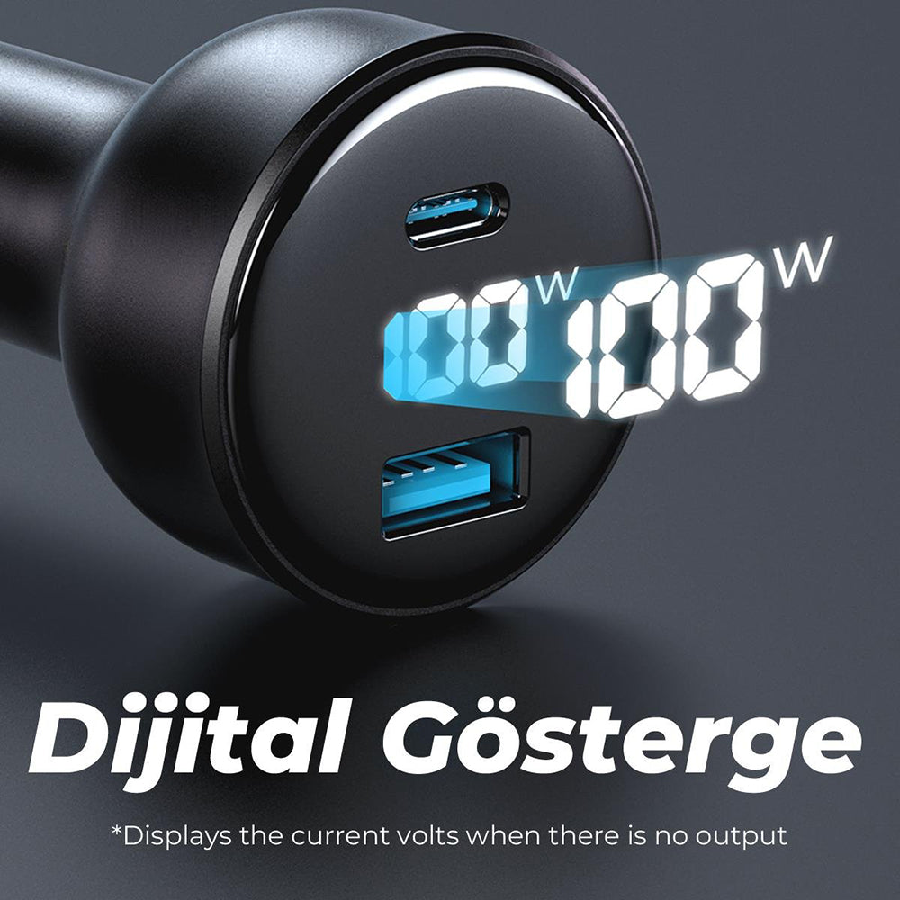 Avtomobilski polnilec HAVIT CC100W Display, 100W, 5A, 1 x USB-A - 1 x USB-C, črn