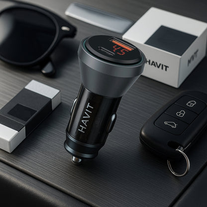 Avtomobilski polnilec HAVIT CC2017, 45W, 3A, 1 x USB-A - 1 x USB-C, črno modra