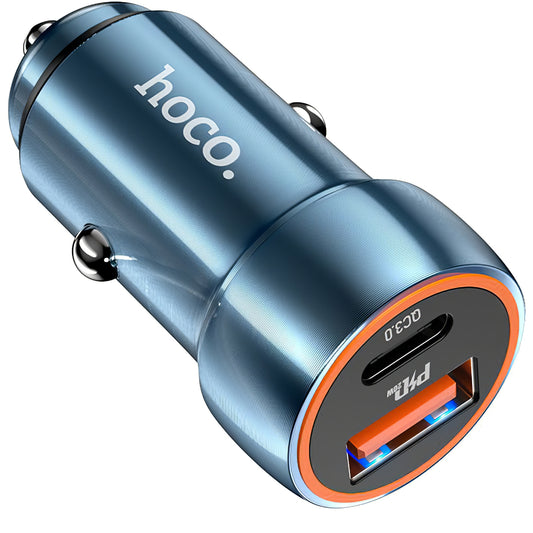 Avtomobilski polnilec HOCO Z46A, 20W, 3A, 1 x USB-A - 1 x USB-C, Modra