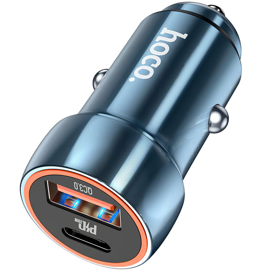 Avtomobilski polnilec HOCO Z46A, 20W, 3A, 1 x USB-A - 1 x USB-C, Modra