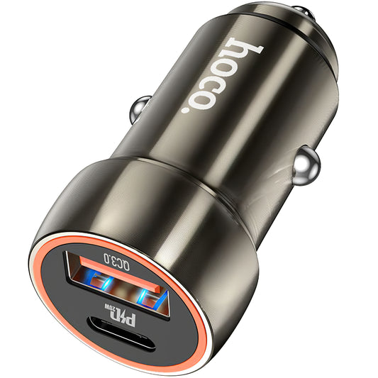 Avtomobilski polnilnik HOCO Z46A, 20 W, 3A, 1 x USB-A - 1 x USB-C, siv 