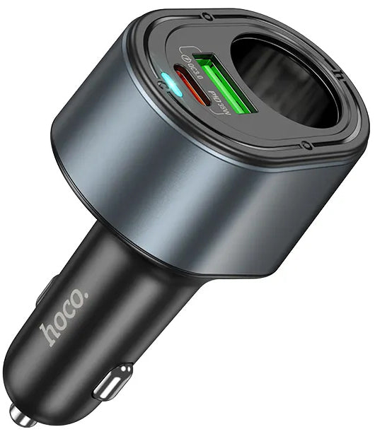 Avtomobilski polnilec HOCO Z56, 35W, 3A, 1 x USB-A - 1 x USB-C - 1 x Razširitev vžigalnika, Črn