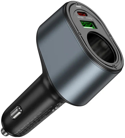 Avtomobilski polnilec HOCO Z56, 35W, 3A, 1 x USB-A - 1 x USB-C - 1 x Razširitev vžigalnika, Črn