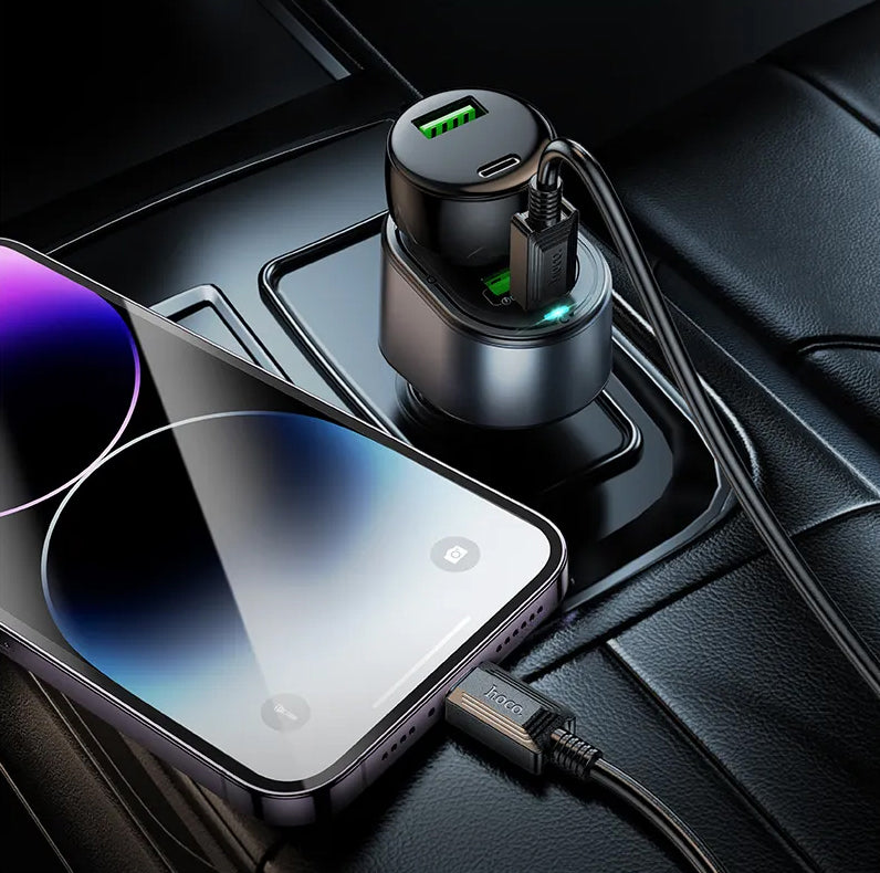 Avtomobilski polnilec HOCO Z56, 35W, 3A, 1 x USB-A - 1 x USB-C - 1 x Razširitev vžigalnika, Črn