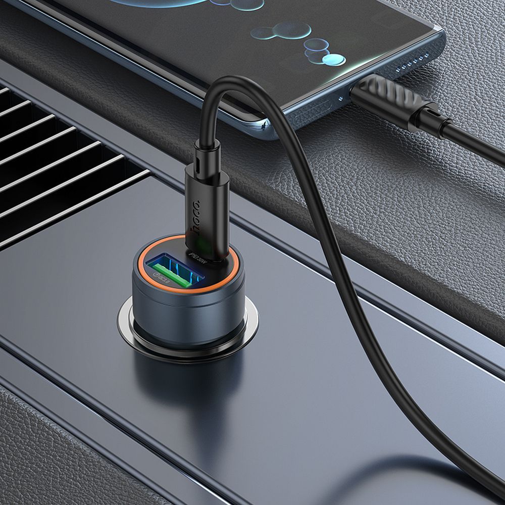 HOCO Z57A Car Charger, 30W, 3A, 1 x USB-A - 1 x USB-C, Grey