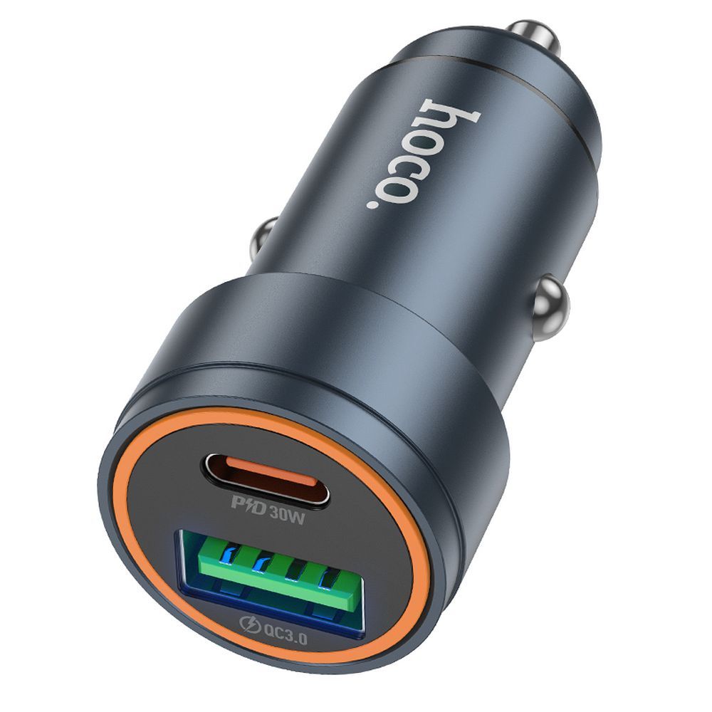 HOCO Z57A Car Charger, 30W, 3A, 1 x USB-A - 1 x USB-C, Grey