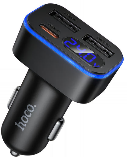 Avtomobilski polnilec HOCO Z63A Display, 42W, 3A, 1 x USB-C - 2 x USB-A, Črn