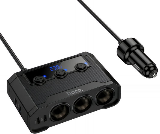 Avtomobilski polnilec HOCO Z64, 15.5W, 3.1A, 2 x USB-A - 2 x USB-C - 3 x Razširitev vžigalnika, Črn