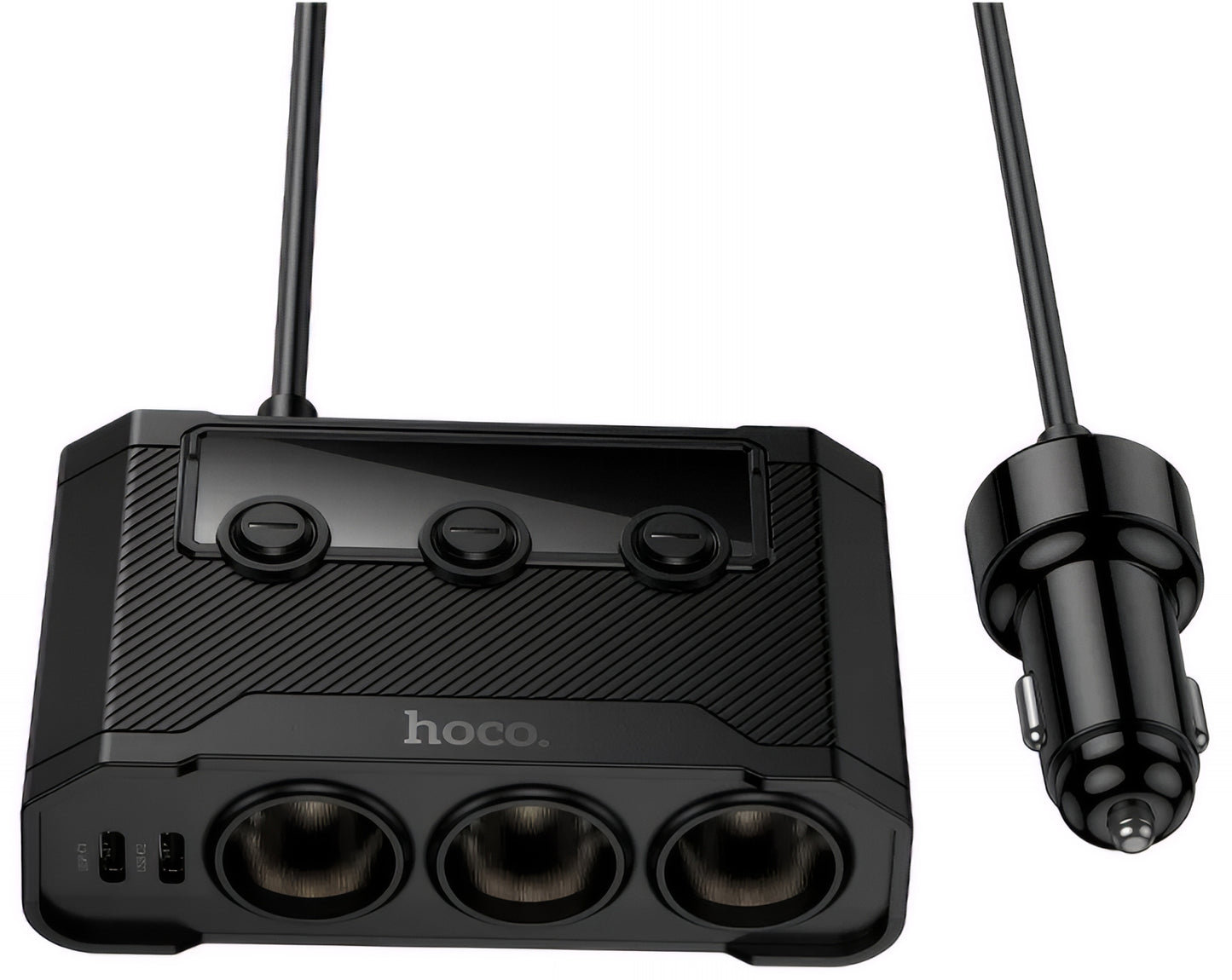 Avtomobilski polnilec HOCO Z64, 15.5W, 3.1A, 2 x USB-A - 2 x USB-C - 3 x Razširitev vžigalnika, Črn