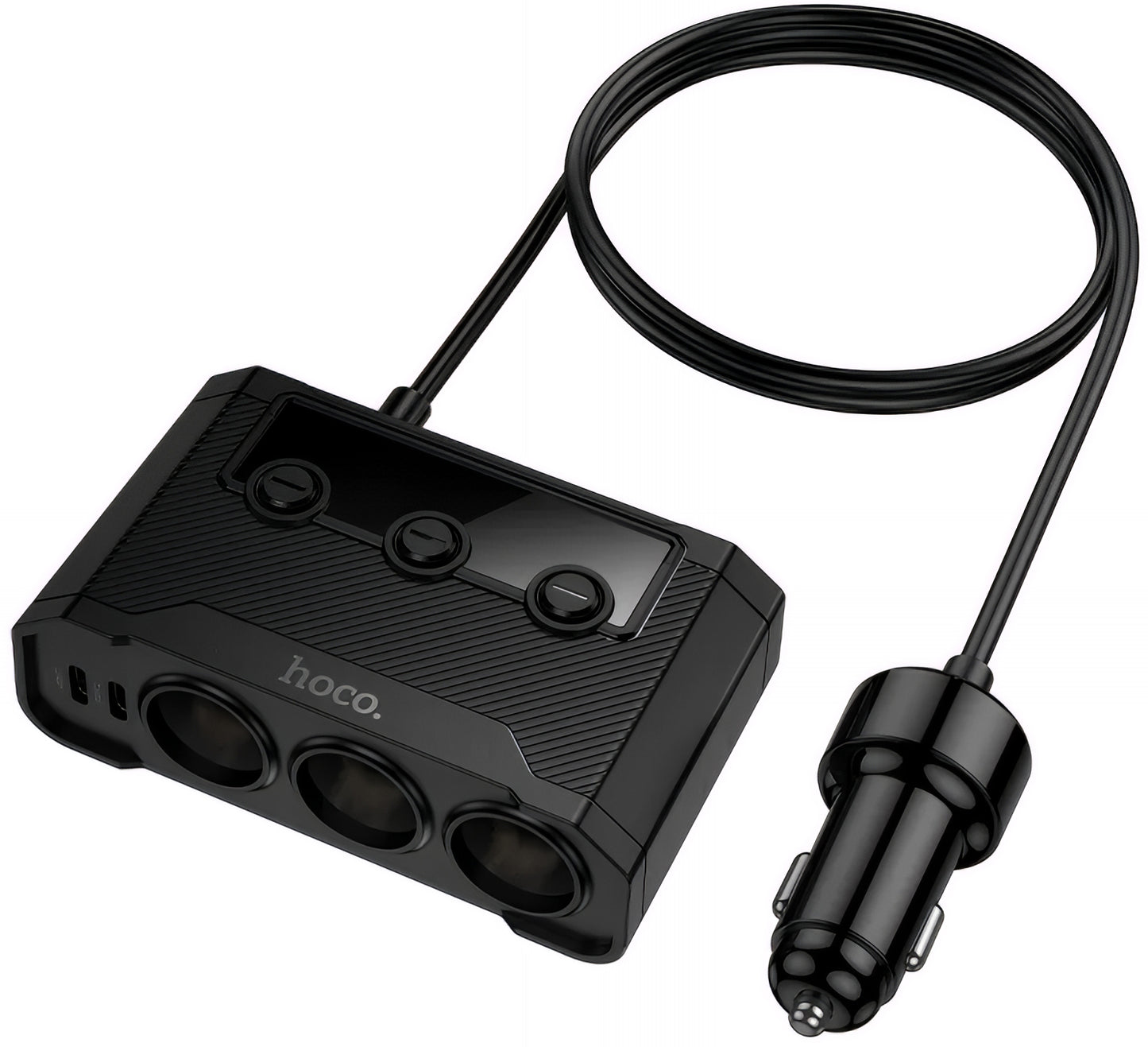 Avtomobilski polnilec HOCO Z64, 15.5W, 3.1A, 2 x USB-A - 2 x USB-C - 3 x Razširitev vžigalnika, Črn