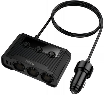 Avtomobilski polnilec HOCO Z64, 15.5W, 3.1A, 2 x USB-A - 2 x USB-C - 3 x Razširitev vžigalnika, Črn