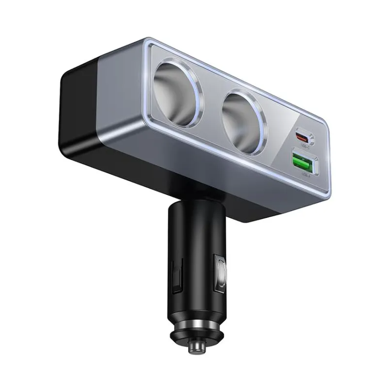 Avto polnilec HOCO Z65B, 240W, 1 x USB-A - 1 x USB-C - 2 x Razširitev vžigalnika, Črn