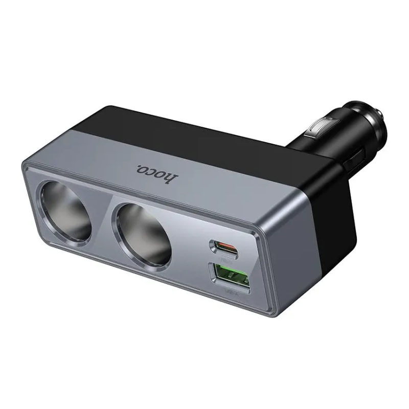 Avto polnilec HOCO Z65B, 240W, 1 x USB-A - 1 x USB-C - 2 x Razširitev vžigalnika, Črn