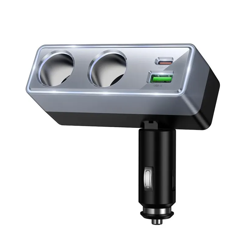 Avto polnilec HOCO Z65B, 240W, 1 x USB-A - 1 x USB-C - 2 x Razširitev vžigalnika, Črn