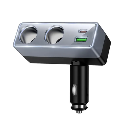 Avto polnilec HOCO Z65B, 240W, 1 x USB-A - 1 x USB-C - 2 x Razširitev vžigalnika, Črn